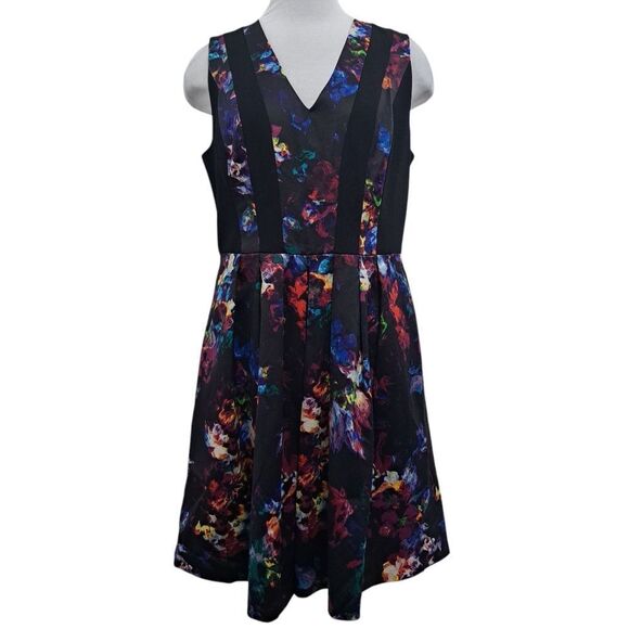 Ellen Tracy Floral Print Office Party Casul A-Line Dress Black Multi Size 14 NWT - Picture 1 of 16